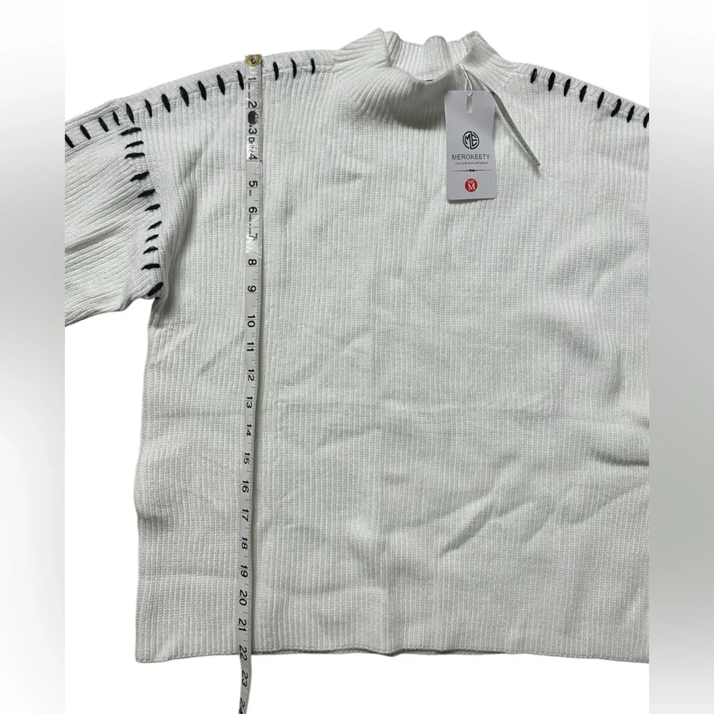 NWT Women’s Mock Neck White Sweater with Black Stitch Accents